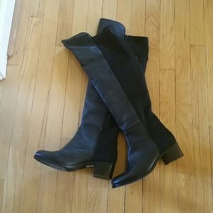 Over the knee black leather boots